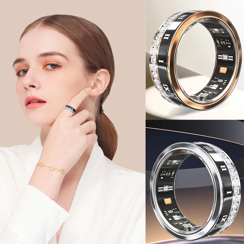 Smart Ring for Women Fitness Diamond Activity Tracker Heart Rate Monitor Sleep Pedometer Calorie Counter Ladies Smart Rings for Women Silver Gold 9