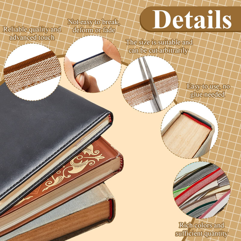 24 Pcs Book Binding Headbands 11.8 Inches Long 0.5 Inch Wide Cotton Book Headband Repair Book Cloth Kit Book Binding Materials for Beginners DIY 24 Colors Cuttable School Bookbinding Supplies