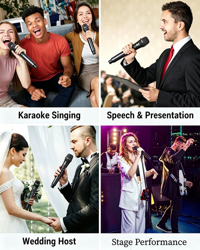 UHF Wireless Karaoke Microphone, Handheld Mics System,200 Feet | UHF stable signal, 2 rechargeable mics, plug & play receiver, 1/4" & 3.5mm output, for karaoke singing speech wedding party