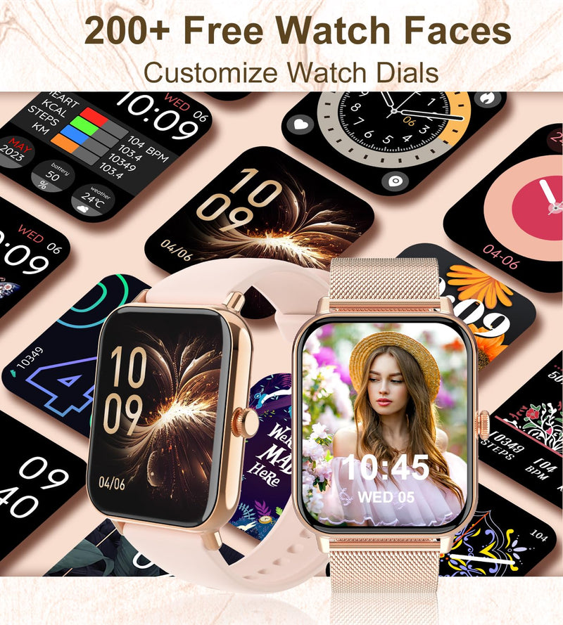 Smart Watch for Women, Answer/Make Call, 1.85'' AMOLED Ultra-Clear Screen | Fitness Tracker with Heart Rate/Sleep/SpO2 Monitor, Smartwatch for iPhone/Android, 120+ Sport Modes, Waterproof(Rose Gold)