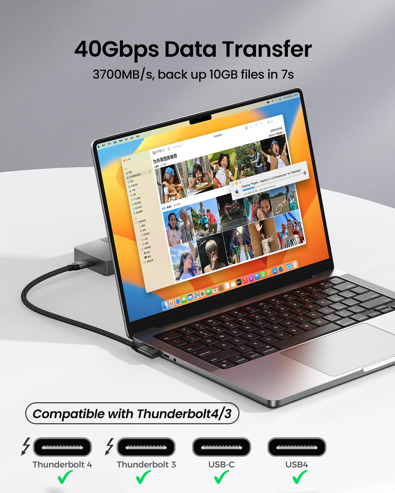 Silkland USB 4 Cable for Thunderbolt 4 Cable Right Angle 90 Degree 3.3FT, 40Gbps Data Transfer, 8K/5K/4K@60Hz Monitor Cable, 240W Fast Charging Compatible for MacBook, iPhone 16, iPad, Docking, SSD 3.3 Feet
