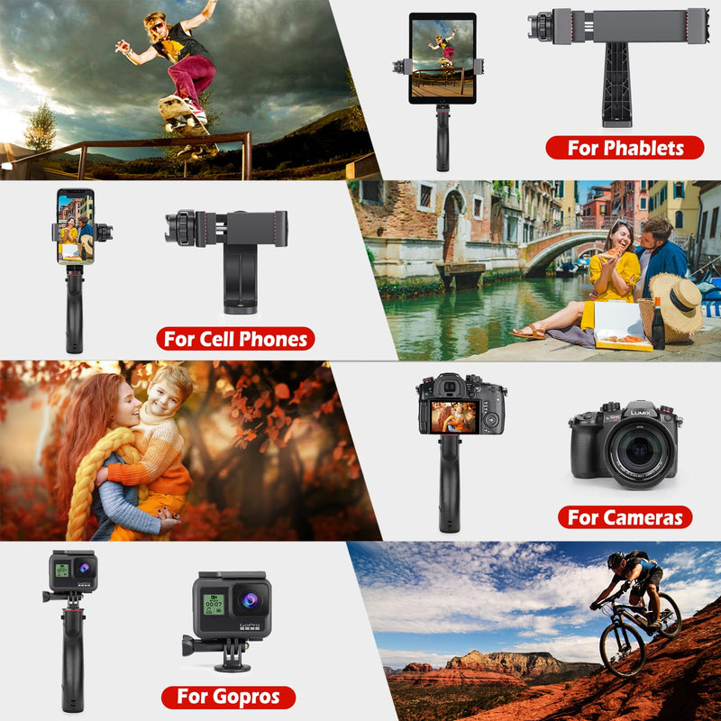 Zeadio Smartphone Stabilizer, Vlogging Hand Grip Video Holder Rig Handle Travel Selfie Stick with Clamp Mount for All iPhone and Android Mobile Cell Phone Without Remote Shutter