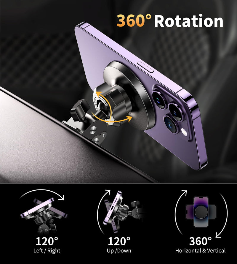 for MagSafe Car Mount, Magnetic Phone Holder for Car Vent, [2024 Upgraded Magnet] 360° Rotation Car Phone Holder Mount, Car Accessories Fits for iPhone 15 14 13 12 Series & Magsafe Case Clip Black Short Clip