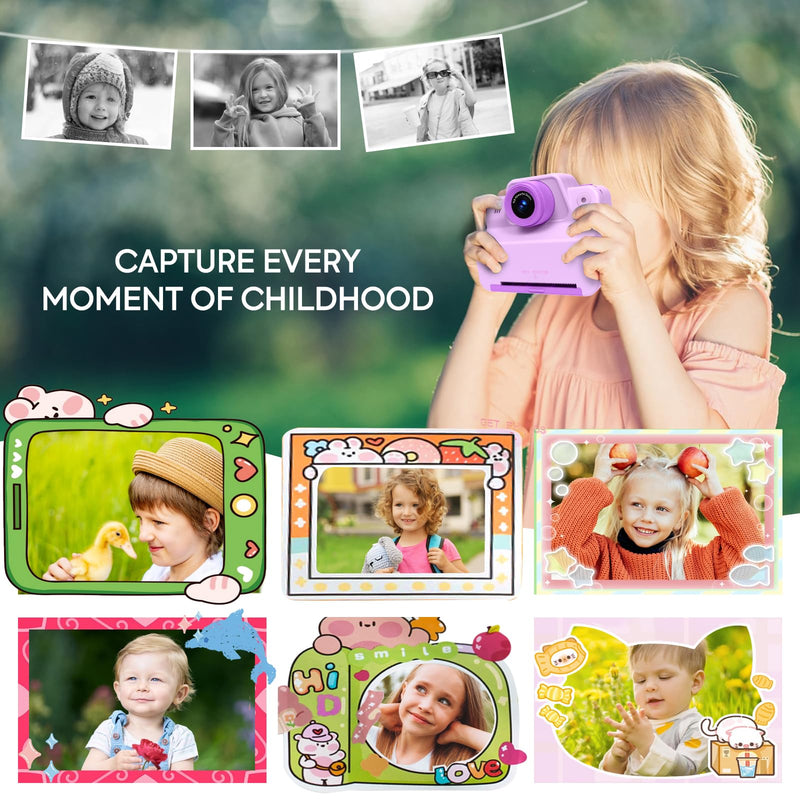 Instant Print Camera for Kids, Toddler Kids Camera Instant Print for 3 4 5 6 7 8 9 10 Years Old Girl Christmas Birthday Gifts, Portable Kid Children Digital Travel Camera Toys for Girls Age 3-12 Purple