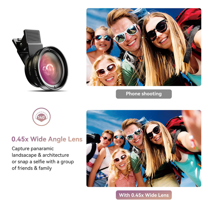 [AUSTRALIA] - 2 in 1 Phone Camera Lens Kit for iPhone and Android, 12.5X Macro Lens and 0.45X Wide Angle Lens Phone Lens Attachment with Travel Bag 0.45W 