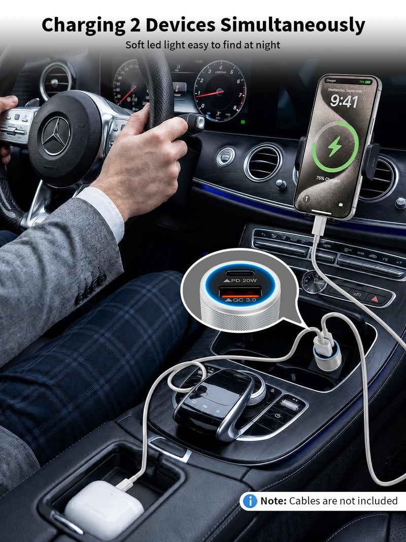 iPhone 17/16/15 Car Charger Fast Charging 2-Port Cigarette Lighter USB Charger,Dual USBA and USB C Car Adapter 2Pack Compatible with iPhone 17e/17 Pro/Air/16e/16 Plus/15 Pro Max,iPad mini/Air,Airpods