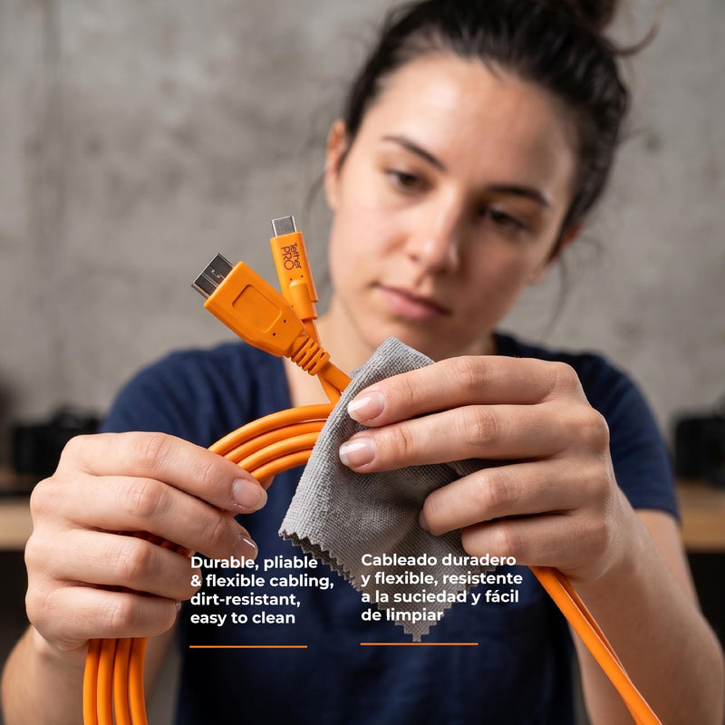 Tether Tools TetherPro USB-C to USB 3.0 Micro-B Cable | for Fast Transfer and Connection Between Camera and Computer | High Visibility Orange | 15 Feet (4.6 m) | 15ft USB-C to Micro-B 3.0 cable with shielding and reversible connector for tethering, dat...