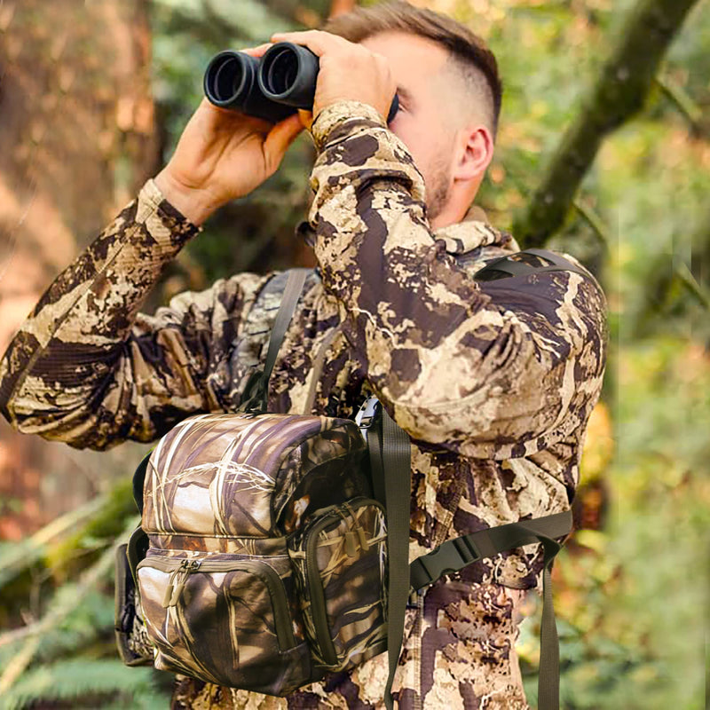 Binocular Harness, Bino Harness Chest Pack with Rangefinder Pouch, Bino Straps Secure Your Binoculars, Holds rangefinders, Phones, Bullets etc, for Bird Watching, Hunting, Travel, Sports Yellow Camo