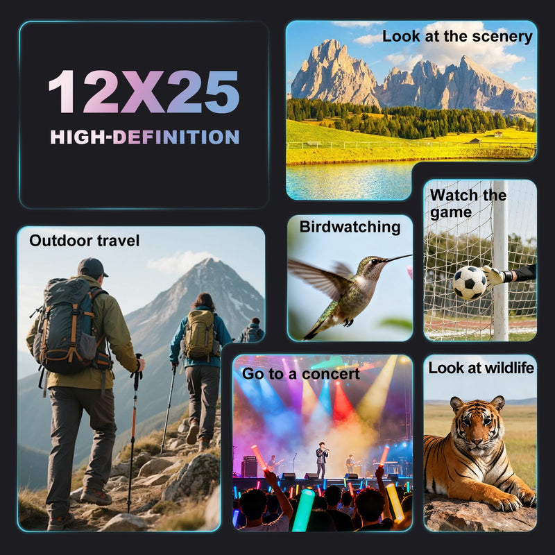 [AUSTRALIA] - BIJIA 12 x 25 Compact Binoculars for Adults and Kids, Easy Focus Small Binoculars with BAK4 Prism, Large Eyepiece, Waterproof, Low Light Vision for Travel, Hiking, Bird Watching, Hunting, Concerts 