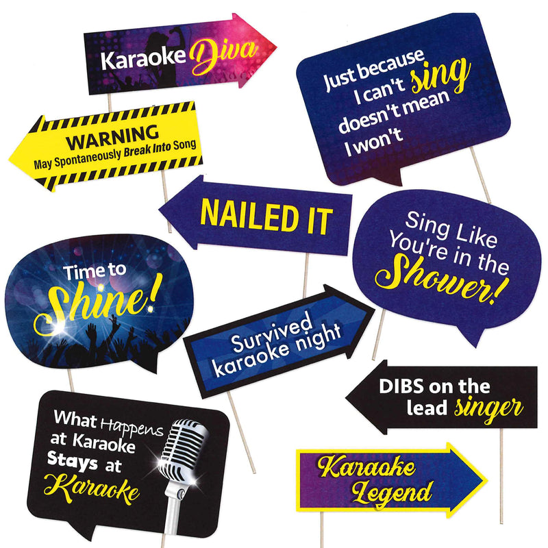 Karaoke Party Decoration Kit - Includes Photography Backdrop & 10 Studio Selfie Photo Booth Props with Sticks - Music Disco Theme Studio Background Banner Birthday Supplies Karaoke
