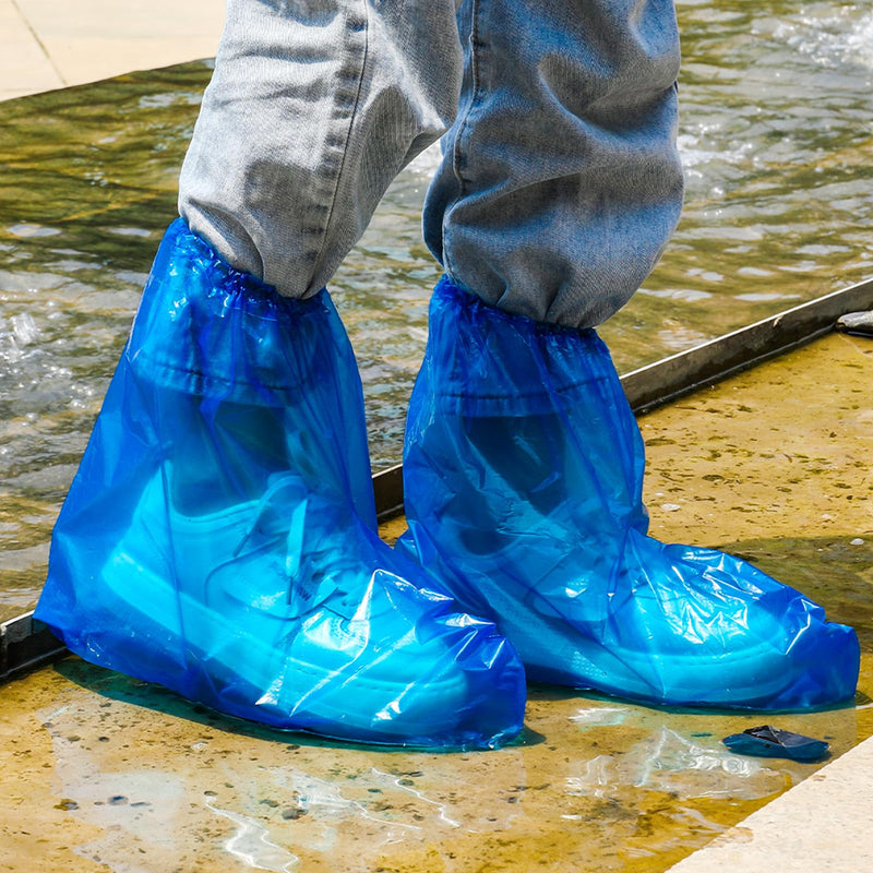 10 Pairs of Children's Rain Shoe Covers with Elastic Band, 30 x 28 cm Disposable Boot Covers for Outdoor Camping, Transparent Overshoes, Waterproof, Non-Slip for Children, Blue