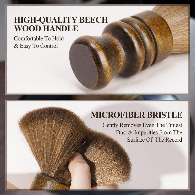 NiHome Vinyl Record Cleaning Brush, Anti-Static Soft LP Record Cleaner, Vinyl Dust Remover Brush with Ultra-Fine Fiber Bristles, Safe for Vinyl LP CD Album Care, Retro Design with Beech Wood Handle Large Brown