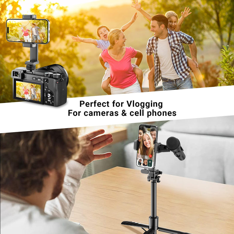 Phone Tripod Mount with Cold Shoe, 360° Rotation & 180° TiltTilting Cell Phone Clamp Adapter for Smartphone, Compatible with iPhone 17 16 15 Samsung S25, Selfie Stick, Camera Stand.