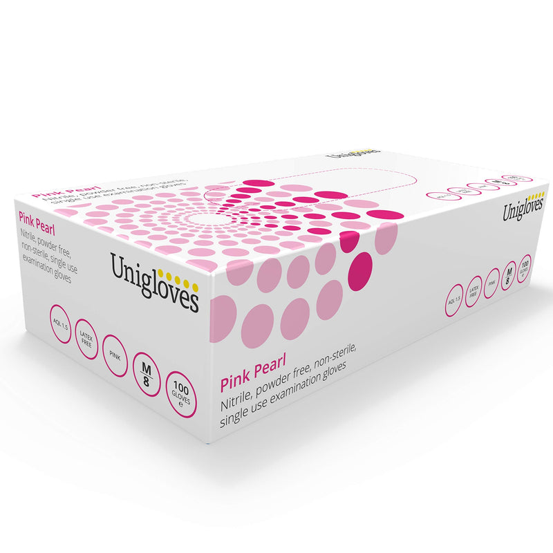 UNIGLOVES GP0051 Pink Pearl Powder Free Nitrile Gloves-Boxed x100, Extra Small Set of 100 XS