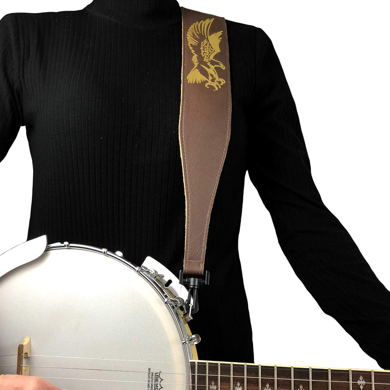 [AUSTRALIA] - Perri's Leathers, Banjo Flying Eagle Guitar Strap, Polyester and Plastic Combined, Brown, Foil Embosed, Anti-Slip, Classic, Suitable for Each Level, Standard, Compatible with All Button Lock Systems 44.5" to 53" Flying Eage Brown 