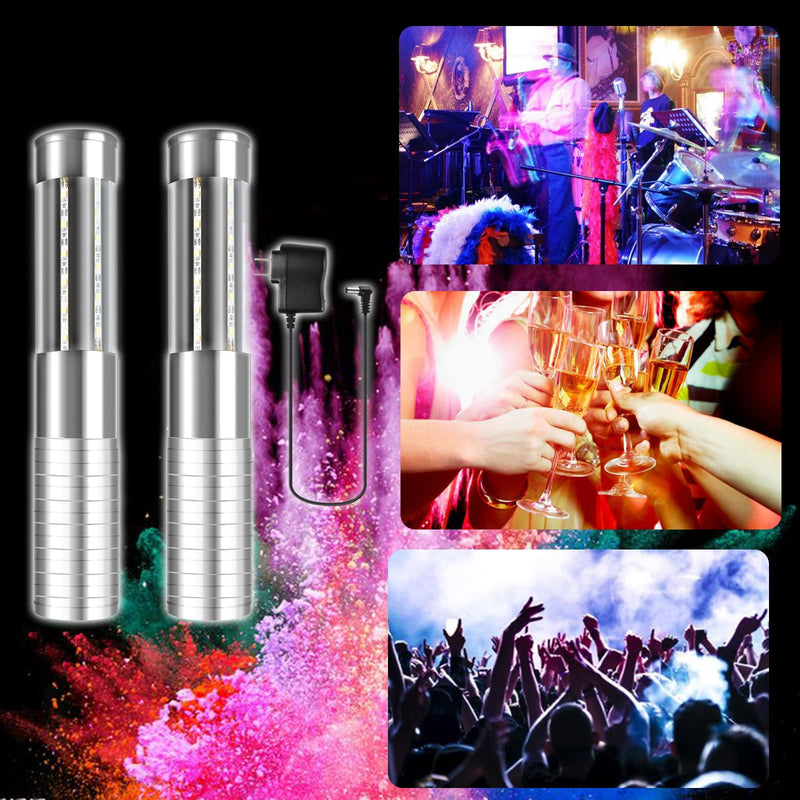 Strobe Baton Light,Stage Handheld Light,Champagne Bottle Sparklers, Reusable Indoor Concert LED Lights - for Bar Club Birthday Weddings Parties (Silver 2 PC) Sliver 2 PC