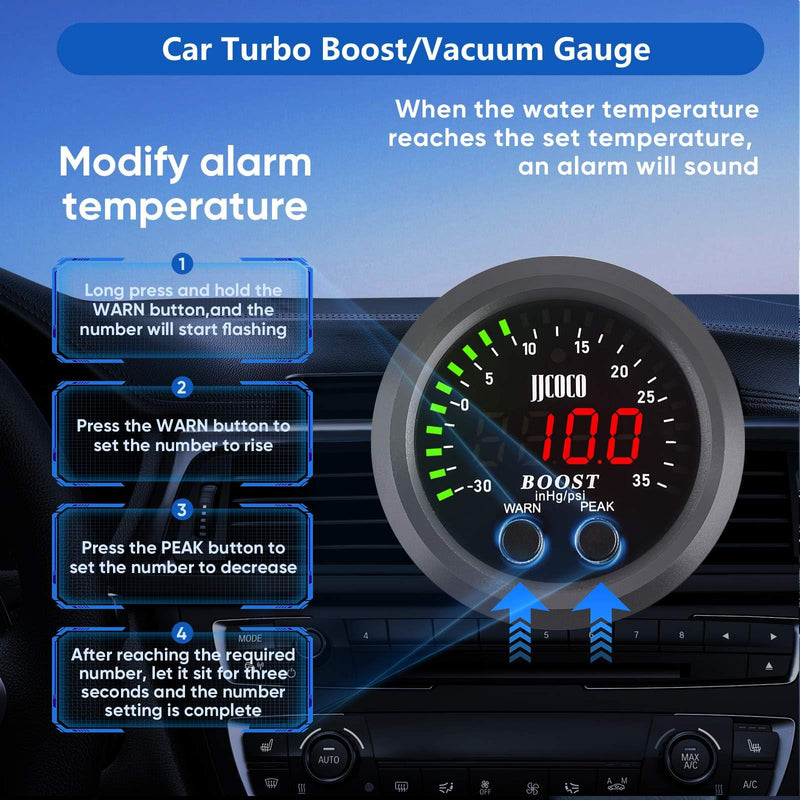 Universal Turbo Boost/Vacuum Gauge Kit Includes Electronic Pressure Sensor Red LED Light PSI Meter - for Car Truck - 2-1/16"