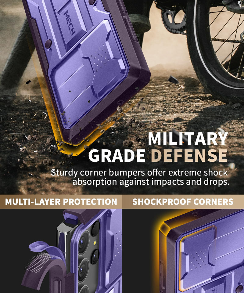 TONGATE for Samsung Galaxy S23 Ultra Case, 2 Front Frames & Stand, P-Purple | Built-in Slide Camera Cover & Screen Protector, Military Grade Shockproof S23 Ultra Phone Case with Kickstand & Belt-Clip Pri-Purple