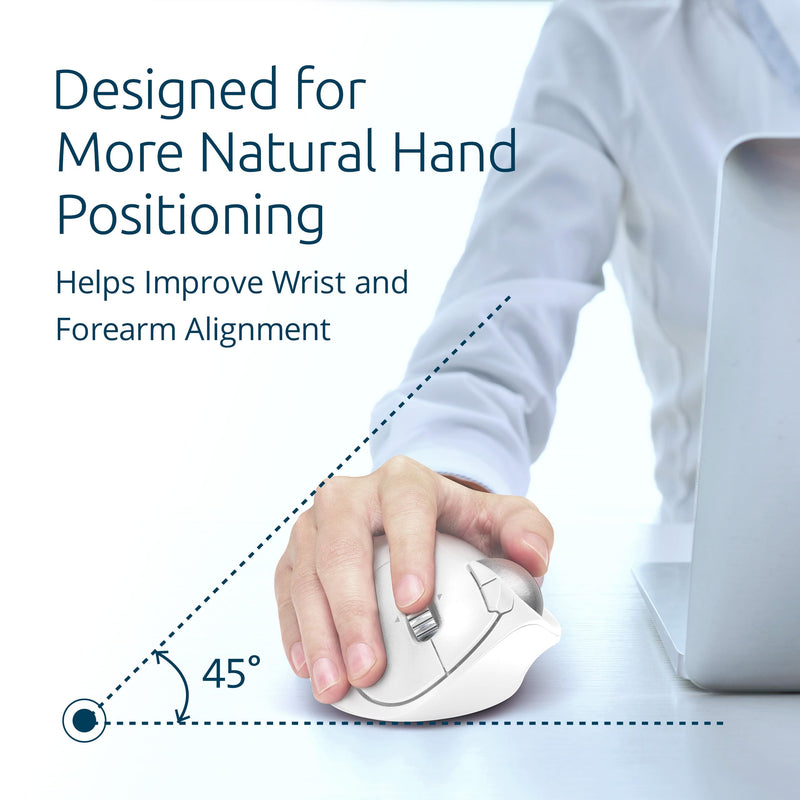 Kensington TB550 Wireless Trackball Mouse, Rechargeable Battery, Bluetooth(LE) & 2.4GHz Wireless Connections, Ergonomic Design, 4D Scroll Wheel, 128-bit AES Encryption, White-Silver (K72180WWVN)