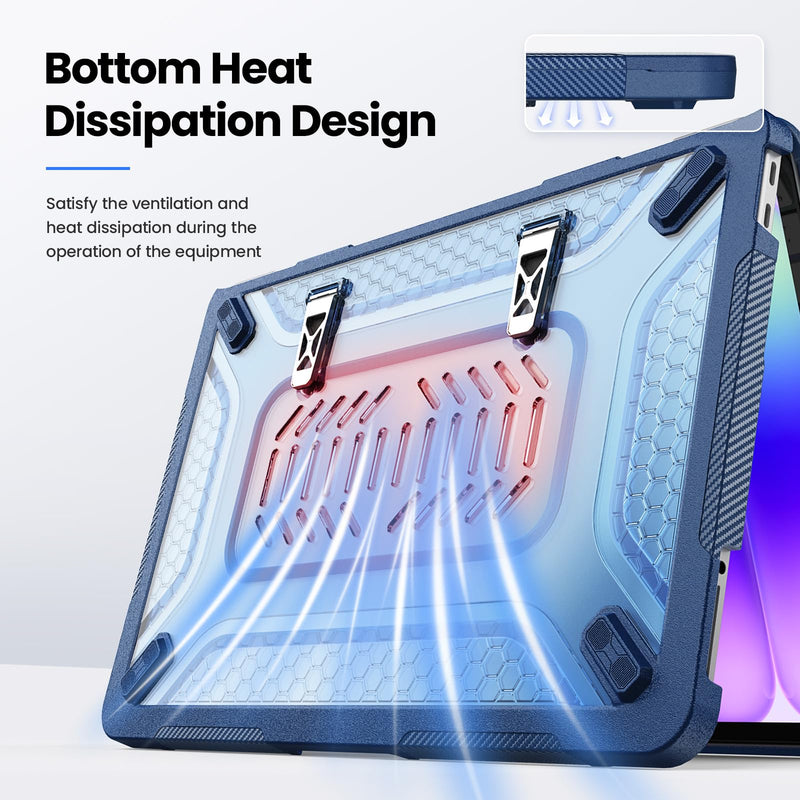 Sanyetral Shockproof Case for MacBook Neo 13 Inch A3404 2026 (A18 Pro Chip) | Military Grade Anti-Scratch Matte Translucent MacBook Neo Hard Cover with Foldable Kickstand and Heat Dissipation -Navy Blue Navy Blue