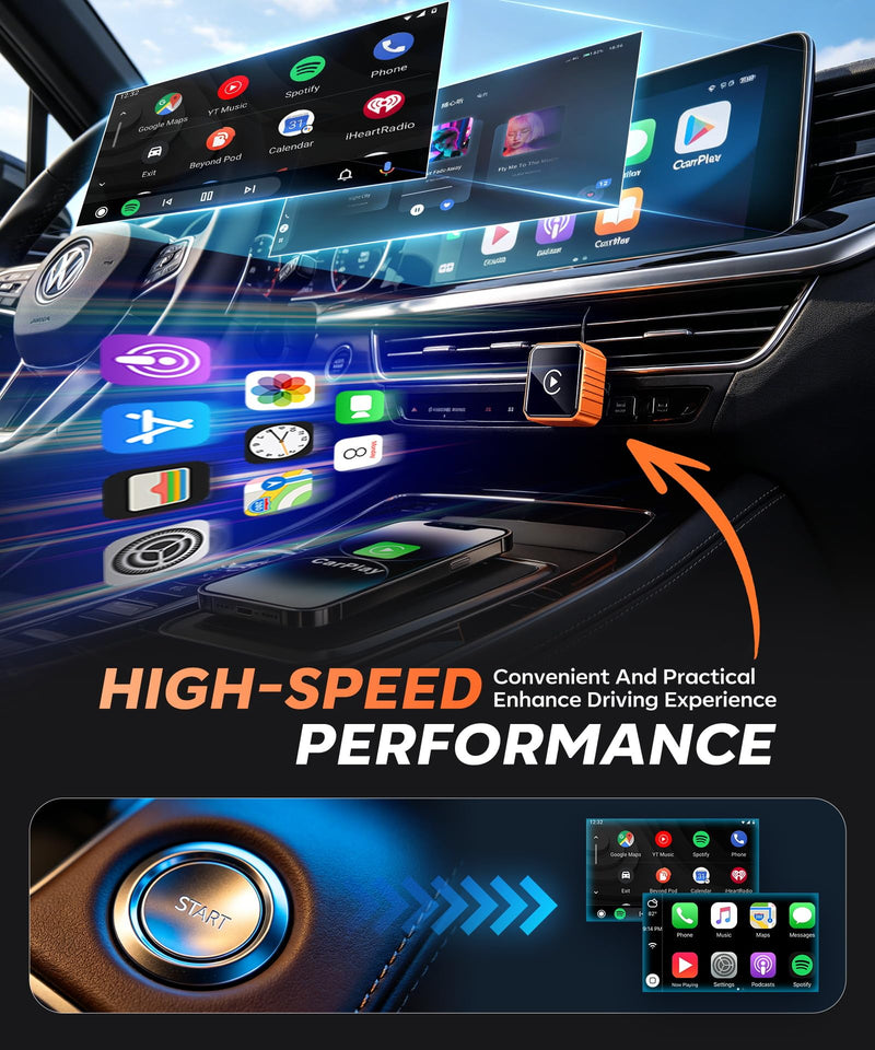 Beyn Wireless CarPlay Adapter for iPhone & Android - Convert Wired to Wireless CarPlay & Android Auto - Dual-Band Zero Latency for iOS 10+ & Android 11+, Fits 2016+ Wired Cars