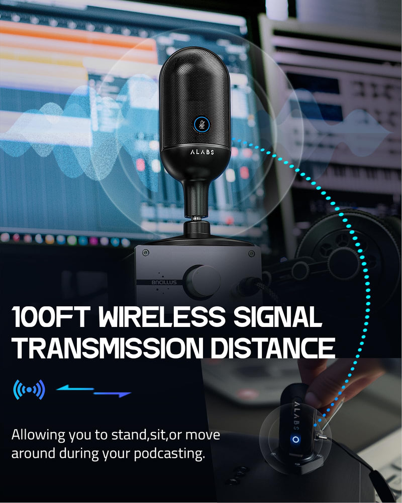 USB Wireless Cardioid Condenser Microphone for Podcast,Gaming and Home Office,100ft Signal Transmission Distance,Streaming Mic with LED Quick Mute Indicator and Noise Cancelling for PC,Mac