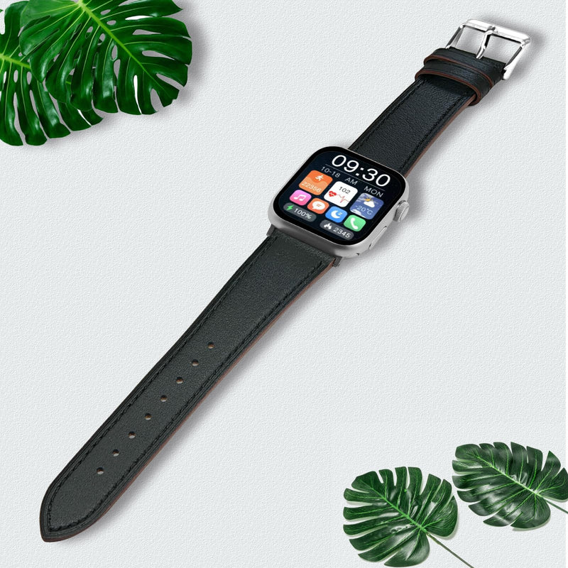 2 Pack Leather Bands(Blue,Black) Compatible with Apple Watch Band 40/38/41/42/44/45/46/49mm, Soft Leather Watch Replacement Band for Watch Series Ultra SE 10 9 8 7 6 5 4 3 2 1 for Women Men