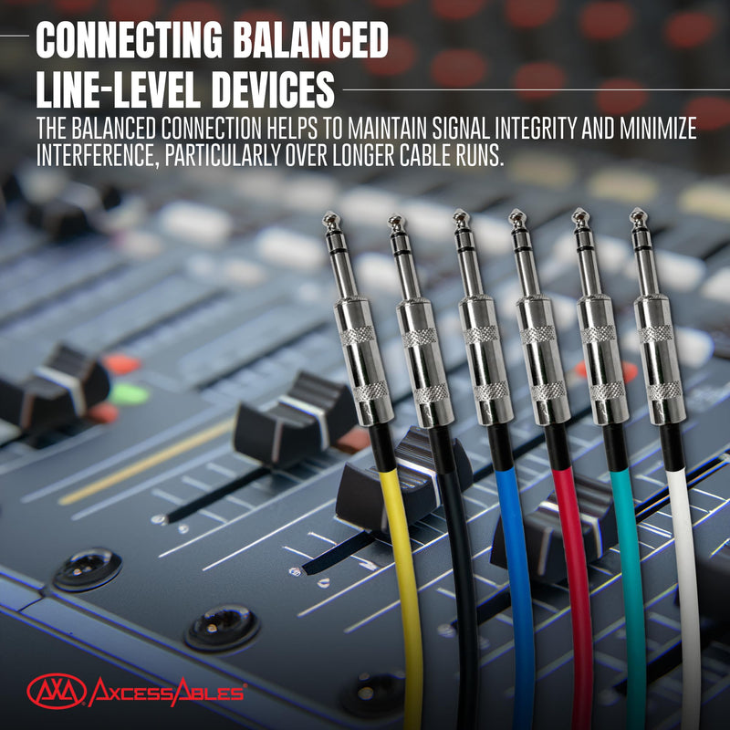 AxcessAbles Balanced Audio Cables - 1/4" TRS to TRS 6 Pack (10ft) 10ft