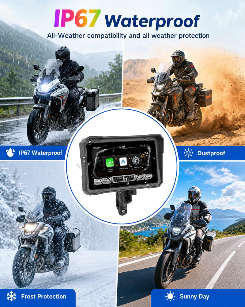 UNITOPSCI Motorcycle CarPlay Screen,5“ Waterproof Touchscreen, Portable Carplay/Android Auto GPS Navigation for Motorbike, Support Dual Bluetooth,S-IRI,G00gle Assistant with Digital Wired Controller 5'' with Digital Wired Controller