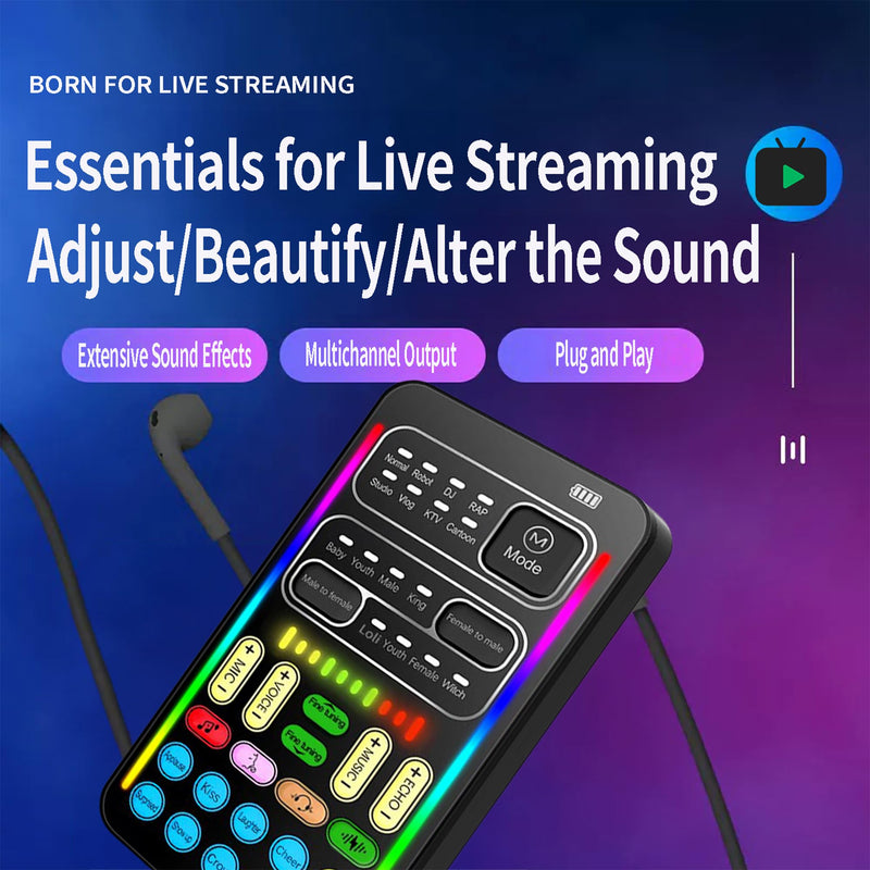 Real-Time Voice Changer with Sound Card – 8 Voice Effects, Full Accessories Included (Mini Mic, Monitor Earphone, 2 Adapters), Plug & Play, Compatible with PC, PS5, Xbox, Switch, Android & iOS