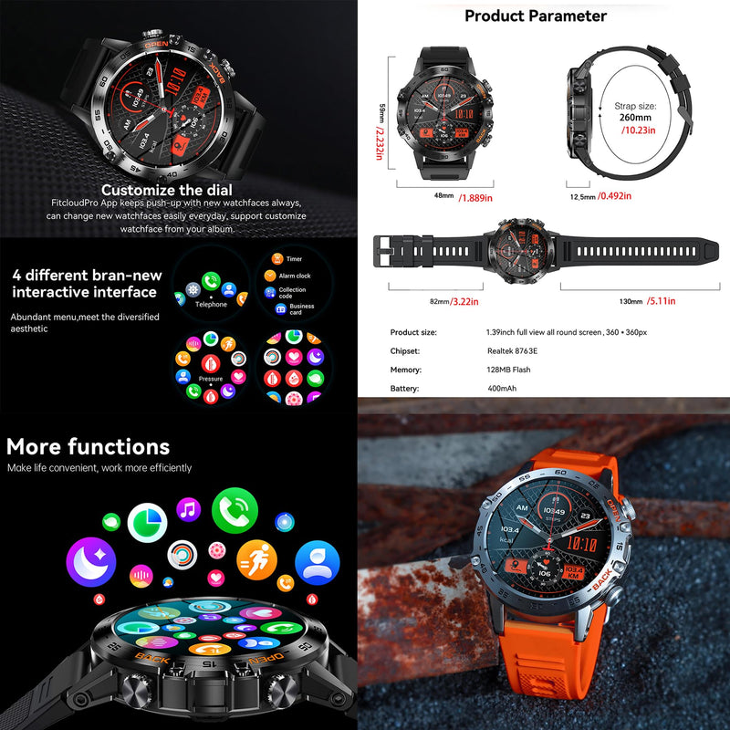 Military Smart Watch for Men(Make/Answer Call), 1.39" HD Bluetooth Tactical Fitness Tracker Smartwatch for Android iOS Phones, Outdoor 5ATM Waterproof Digital Watches Step Counter, 3 Straps (Silver) Silver