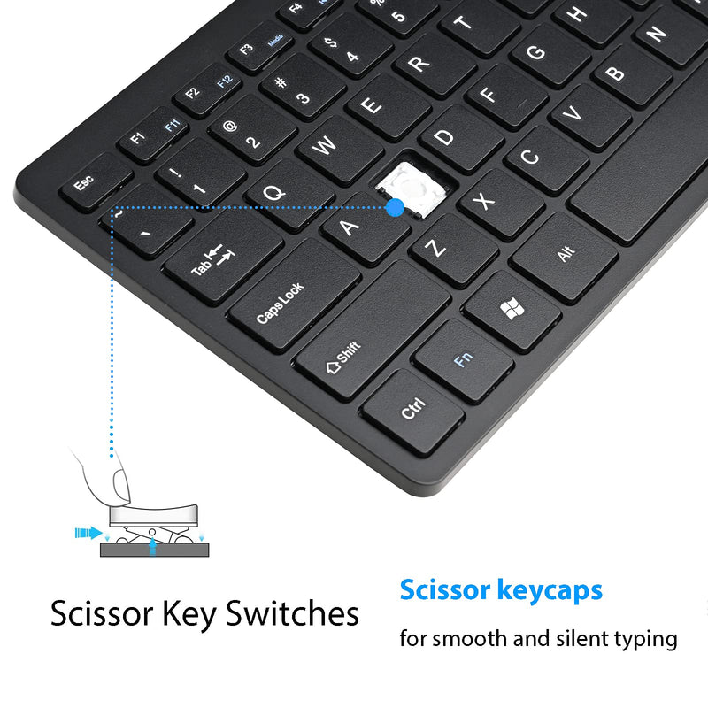 2021 Upgraded Powboro PC Computer Laptop Mini USB Wired Keyboard for Mac and Windows 78 Scissor Keys Small Super Thin Compact Multimedia Keyboard (Black) Black