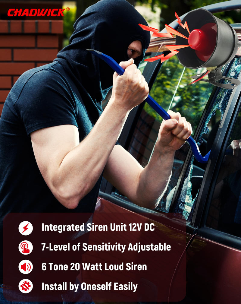 CHADWICK 12V Car Security Alarm with 2 Remote Controls, M810-8152 | Remote arming, disarming and vehicle search pair with seven sensitivity levels in this wired 12V alarm kit CW-8152