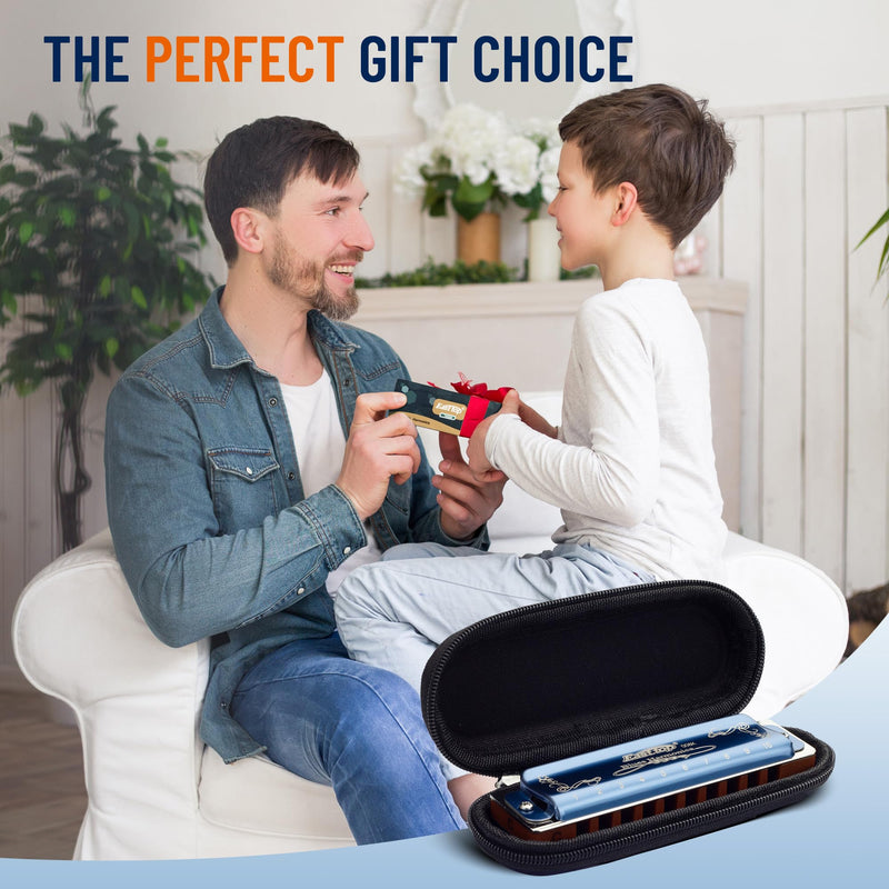 [AUSTRALIA] - East top Diatonic Harmonica Key of E, 10 Holes 20 Tones 008K Diatonic Mouth Organ Harmonica with Blue Case, Standard Harmonica For Adults, Professionals and Students blue-E 