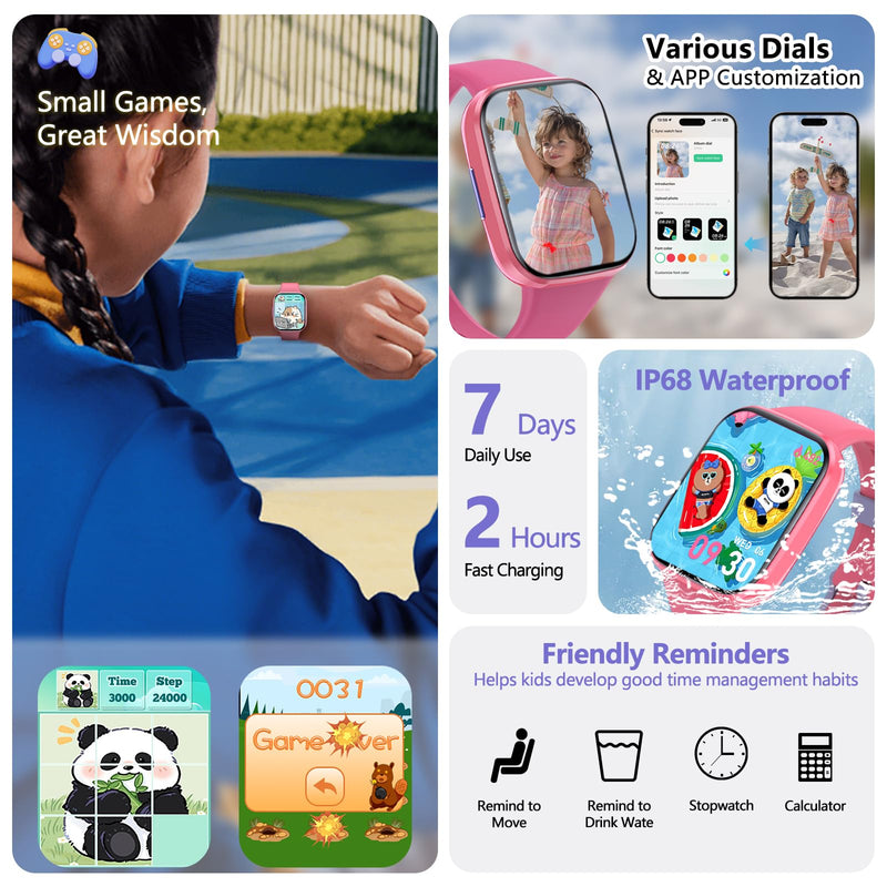 Kids Smart Watch for Girls Ages 5-15, IP68 Waterproof 1.69" HD Smartwatch, Task & Rewards Assign, Heart Rate Sleep Monitor, Body Temperature Measure, Step Activity Tracker Watch Gift for Kids, Red