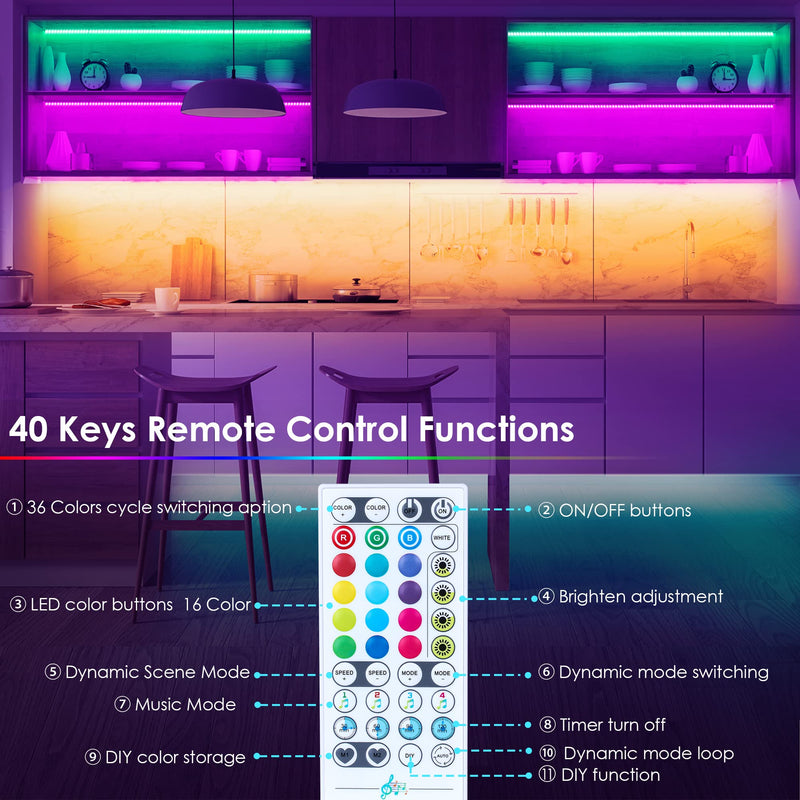 maylit 10 PCS Smart RGB Under Cabinet Lights Kit, Compatible with Alexa and Google Assistant, App and Remote Control, Music Sync Color Changing, Timer, Dimmable, for Cabinet, Counter, Shelf, Bookcase Multicolor 16.4FT