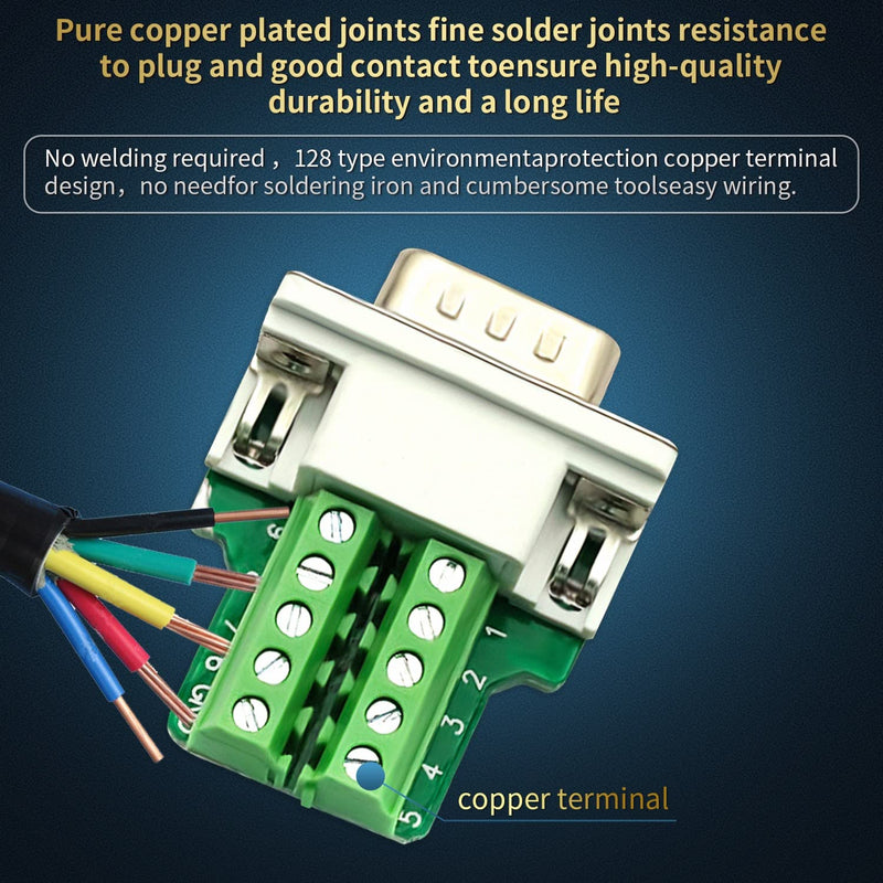 CenryKay DB9 Solderless Connector 9-pin Port Terminal Male Adapter Connector Breakout Board with Case Long Bolts Tail Pipe (2PCS Female) 2Female