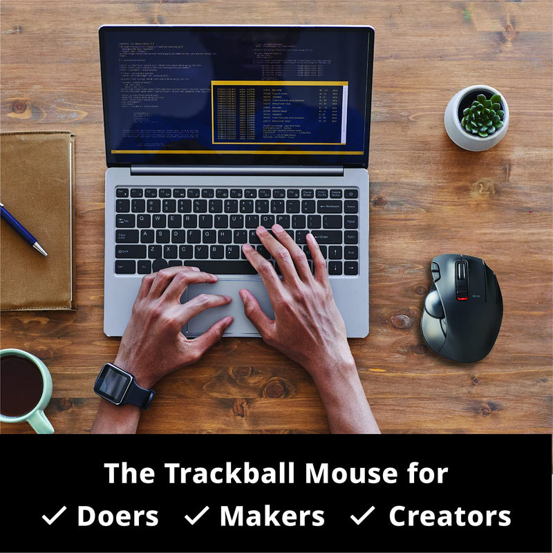 ELECOM EX-G Trackball Mouse, 2.4GHz Wireless, Thumb Control, Sculpted Ergonomic Design, 6-Button Function with Smooth Tracking, Ergonomic Design, Optical Gaming Sensor, Windows11, macOS (M-XT3DRBK)