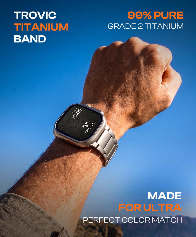 Titanium Watch Band Compatible with Apple Watch Ultra 3/2/1, 49mm | Adjustable Titanium Apple Watch Band 49mm, DLC Coating with Deployant Clasp, Waterproof & Ultra‑Light, Perfect Color Matching Natural Titanium | Deployant Clasp | 26mm
