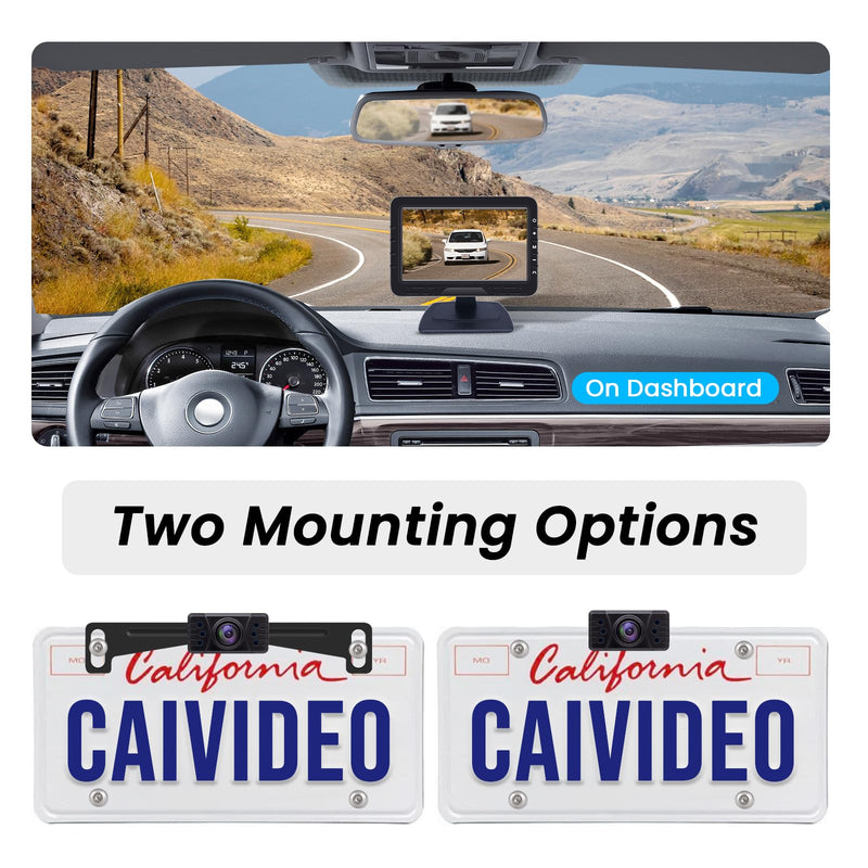 Backup Camera HD 1080P Wired Easy Setup Plug-Play Rear View License Plate Bracket Camera Motion Detection IP69 Waterproof - 4.3 inch Monitor Full Color Clear Night Vision Camere for Car Truck SUV RV
