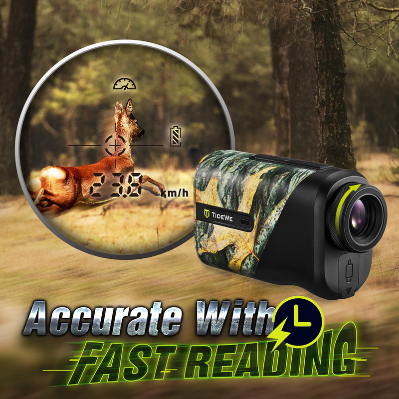 TIDEWE Hunting Rangefinder Mini with Rechargeable Battery, 875Y Laser Range Finder 6.5X Magnification, Distance/Angle/Speed/Scan Multi Functional Waterproof Rangefinder with Case (Leaf Camo)