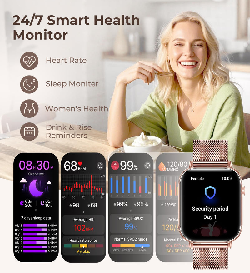 Iaret Smart Watch for Women, 1.83" HD Fitness Tracker with 4 Bands, Answer/Make Calls, Heart Rate/Sleep/SpO2/Step Tracking, 100+ Sport Modes, Android/iPhone Compatible Gift (Rose Gold) Rose Gold