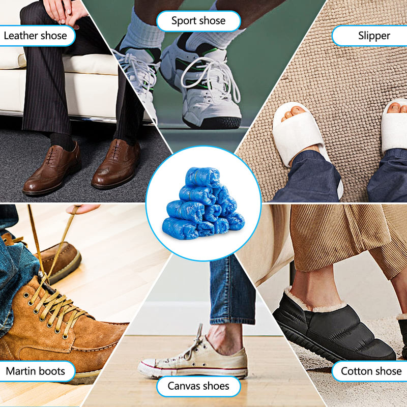 Gvolatee Pack of 100 Disposable Blue Non-Slip Waterproof Plastic Shoe Covers Non-Slip, Universal Size Overshoes, Dustproof Shoe Cover for Medicine, Construction, Garden, Factory