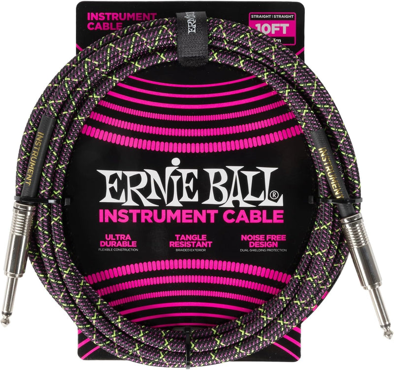 Ernie Ball Braided Instrument Cable Set Straight/Straight Length 10ft in Purple Python (P06427) - Pack of 2