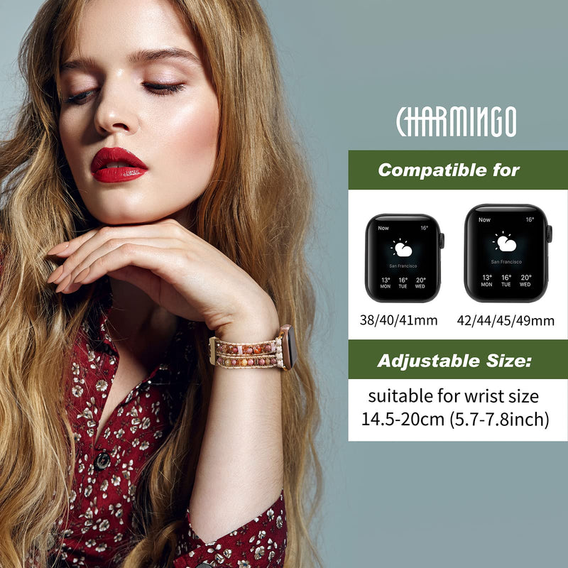 Boho Beaded Bracelet Band Compatible with Apple Watch Band Beaded Bracelet for Women Men 38mm/40mm/41mm, Multilayer Wrap Apple Watch Strap for Iwatch Band Series 8 7 6 5 4 3 2 1 SE Ultra
