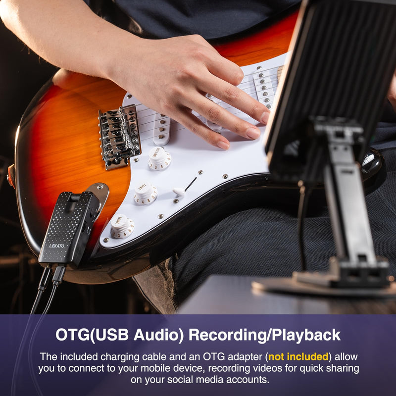 Guitar Headphone Amp, LEKATO Headphones Amplifier for Electric Guitar and Bass, Features 28 Drum Grooves, 14 Effects, 14 Amp Models, Built-in Bluetooth Streaming, OTG Recording, USB Rechargeable Black-Stars