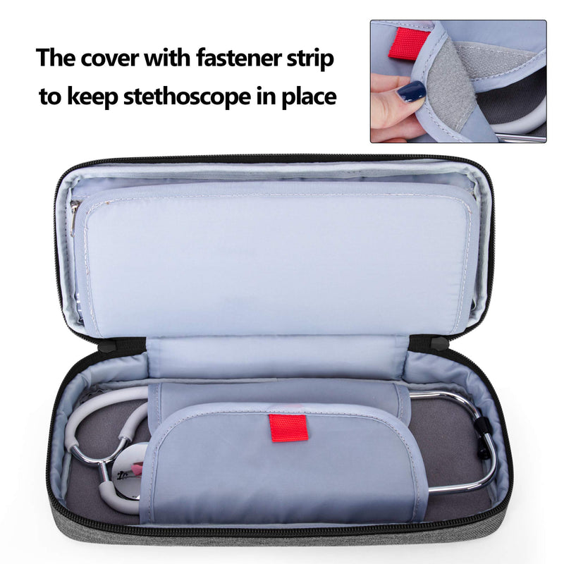 Trunab Stethoscope Pencil Case Grey with Inner Pocket Empty Stethoscope Case Compatible with 3M Littmann/MDF/ADC and Other Accessories gray