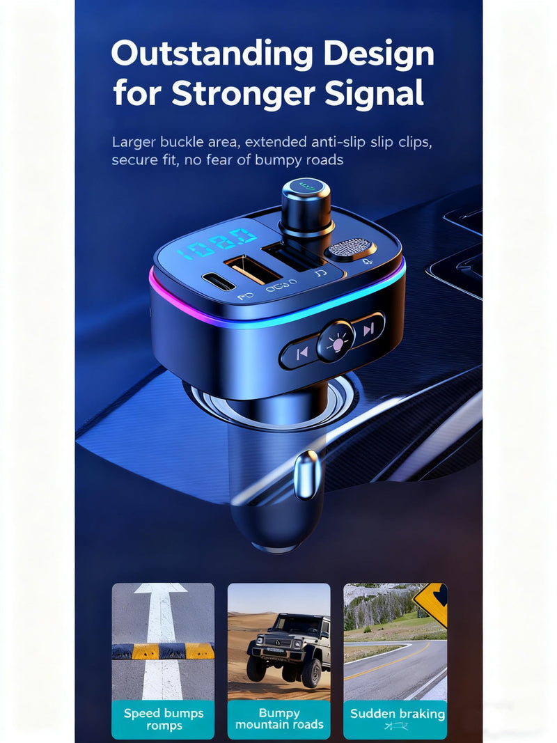 [AUSTRALIA] - TISONNY Bluetooth FM Transmitter for Car, with Dual Fast Charging (QC3.0 & PD 20W), Qualcomm 5.0 Chip, Hands-Free Calling, Support USB/TF Card Playback, Plug and Play for All Cars Black FM Transmitter T65 