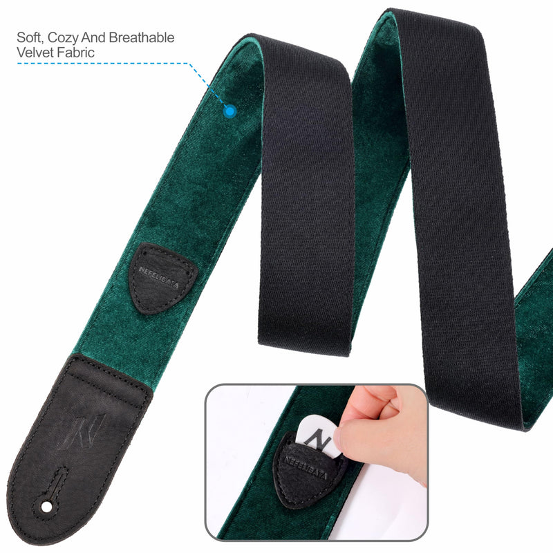 Nefelibata Guitar Strap,Double Full-Grain Leather Ends,Vintage Velvet Strap/FREE BONUS-4 Picks+Strap Locks+Strap Button,Gift For Bass,Electric&Acoustic Guitars(Vintage Christmas Green) C#-vintage Christmas Green