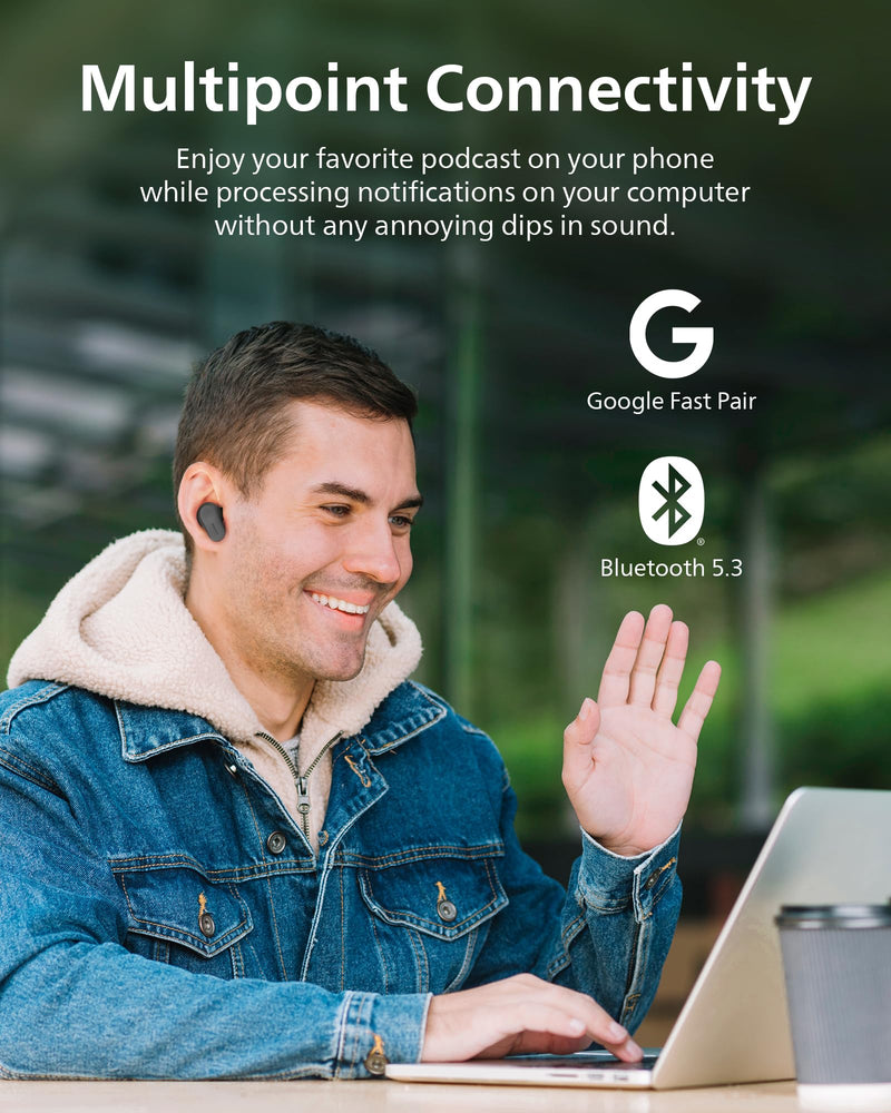 Philips TAT3519 Wireless Earbuds,True Wireless Headphones with Noise Canceling Pro,Dynamic Bass,Clear Call,24 H Battery Life,Fast Charging,Bluetooth 5.3,IPX4,App/Touch Control,Black With tips T3519|Durable playtime